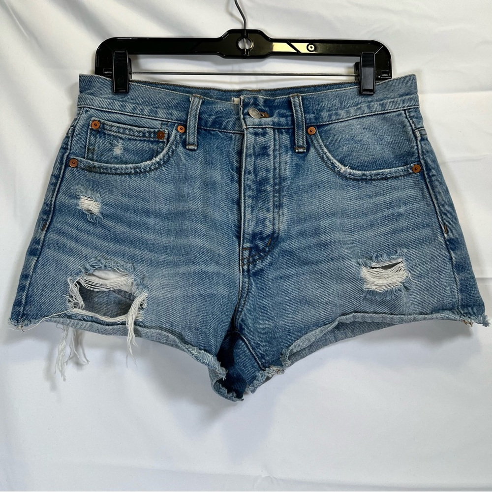 Madewell Women's Relaxed Denim Shorts Distressed Size 25 Light Wash‎